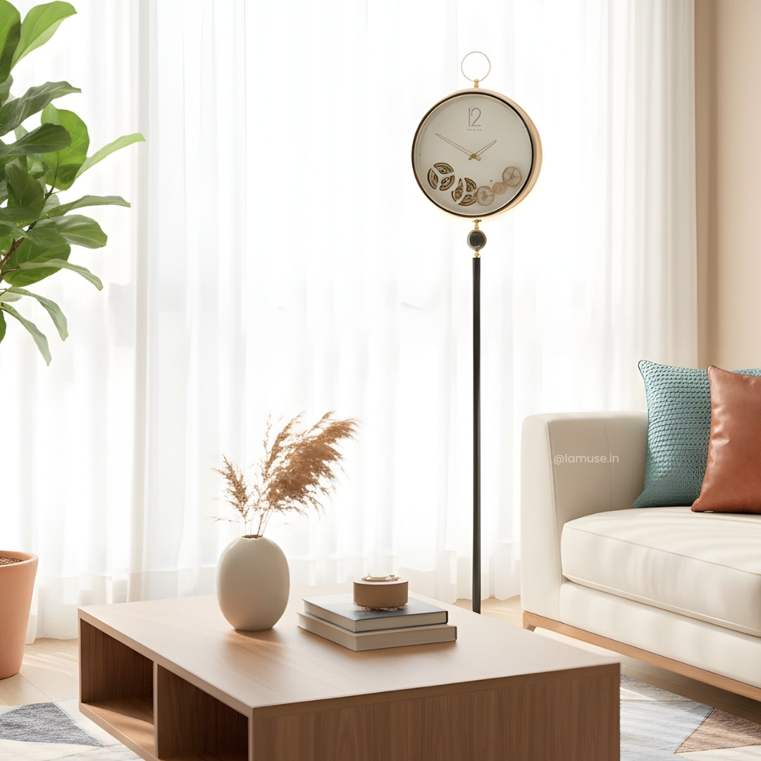 Artisanal Timecraft - Floor Clock with Moving Gears Mechanism - White & Gold - Style 2