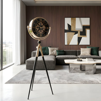 Artisanal Timecraft - Designer Floor Clock with Moving Gears Mechanism - Black & Gold