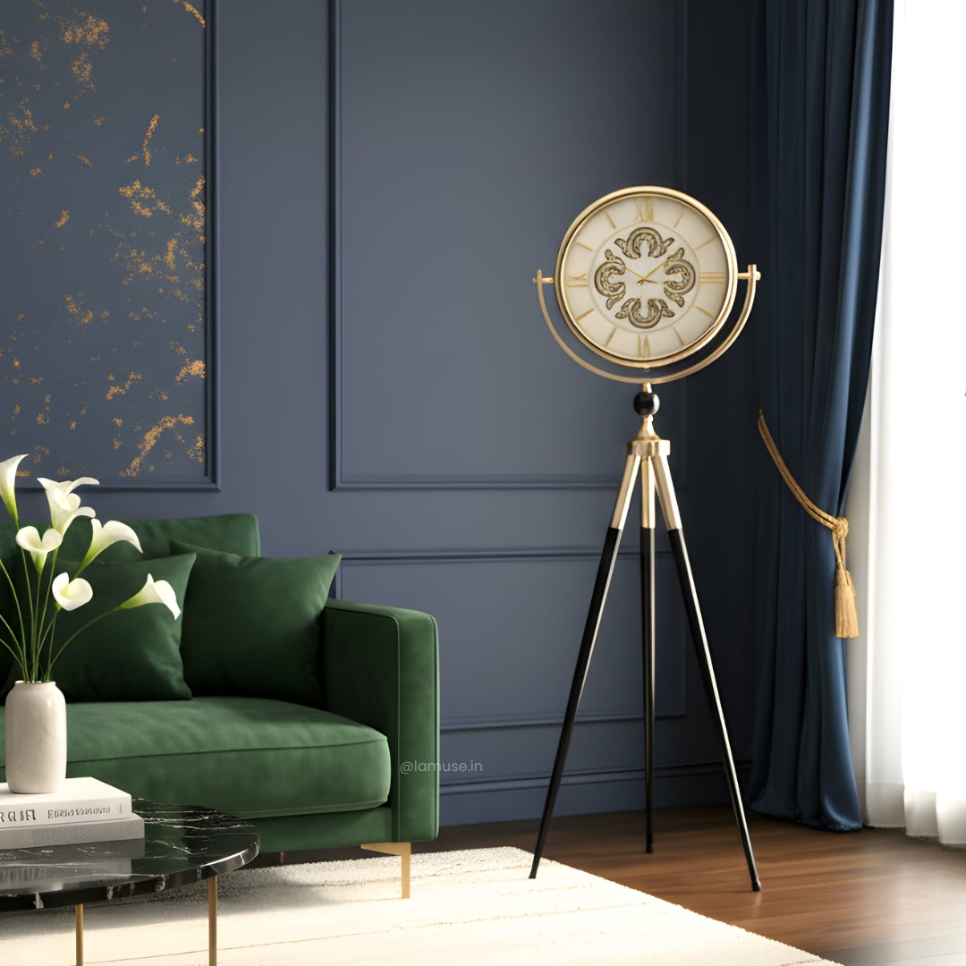 Artisanal Timecraft - Designer Floor Clock with Moving Gears Mechanism - White & Gold