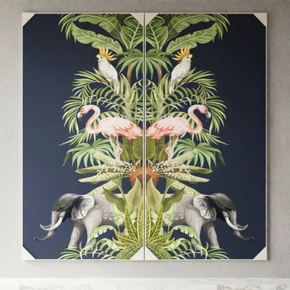 Tropical Paradise - Silk Print & Embroidered Wall Art ~ 7 feet