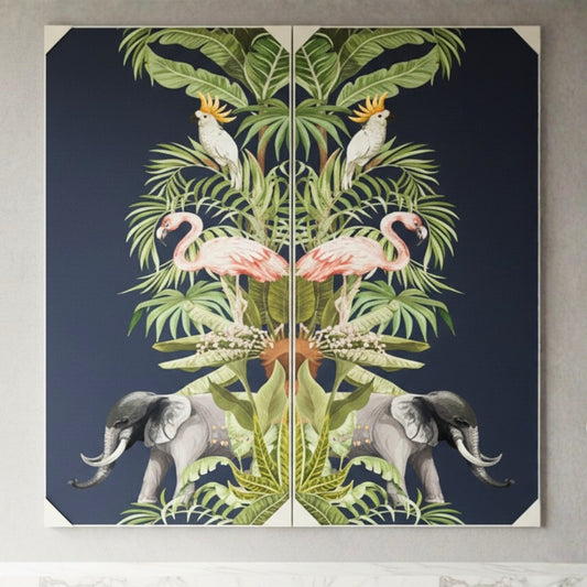 Tropical Paradise - Silk Print & Embroidered Wall Art ~ 7 feet