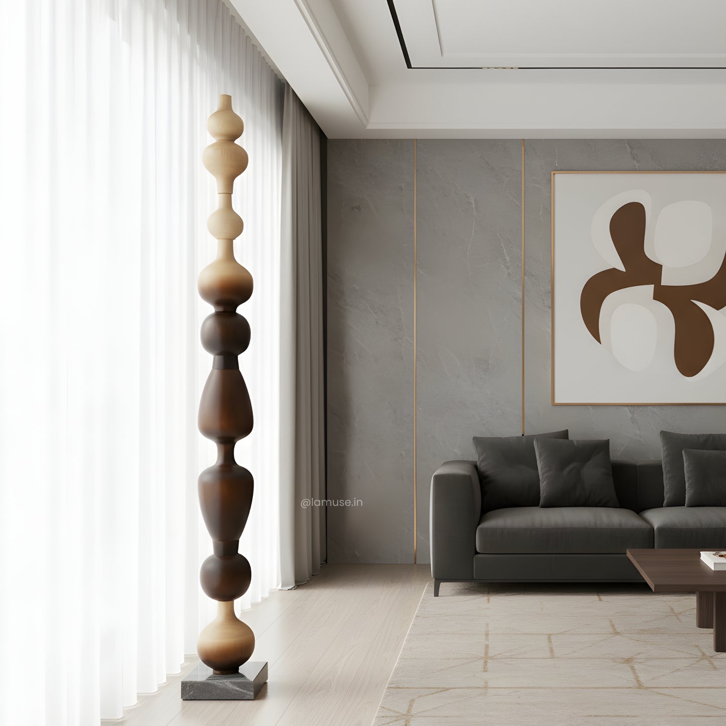 Nexus - Wood Finish Totem Floor Sculpture ~ 7 feet Tall