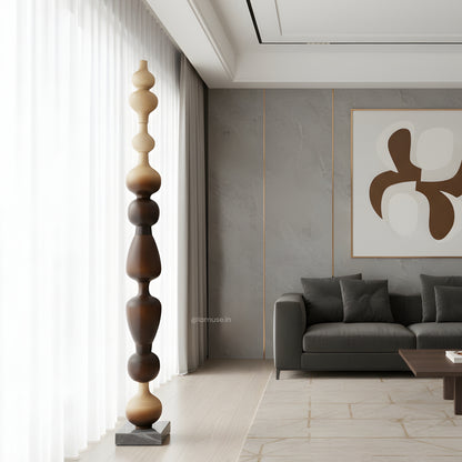 Nexus - Wood Finish Totem Floor Sculpture ~ 7 feet Tall