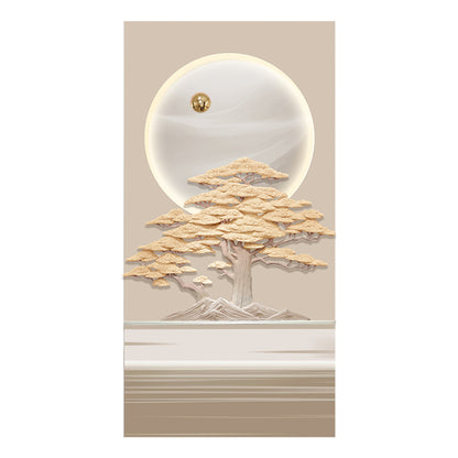 Roots by La Muse - Decorative wall art with a tree and moon design on a beige and gold background with LED light