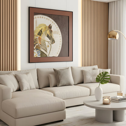 Regalia - Horse Inspired Premium 3D Leather Wall Art (Brown & Gold) ~ 3.5 x 3.5 feet