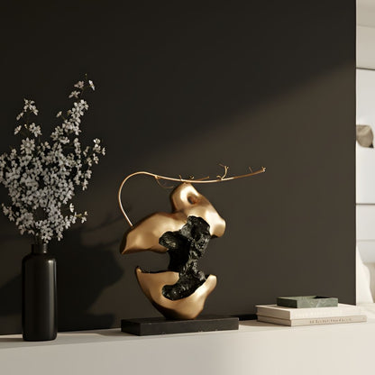 Perchstone - Black & Gold Sculpture ~ 1.5 feet Tall