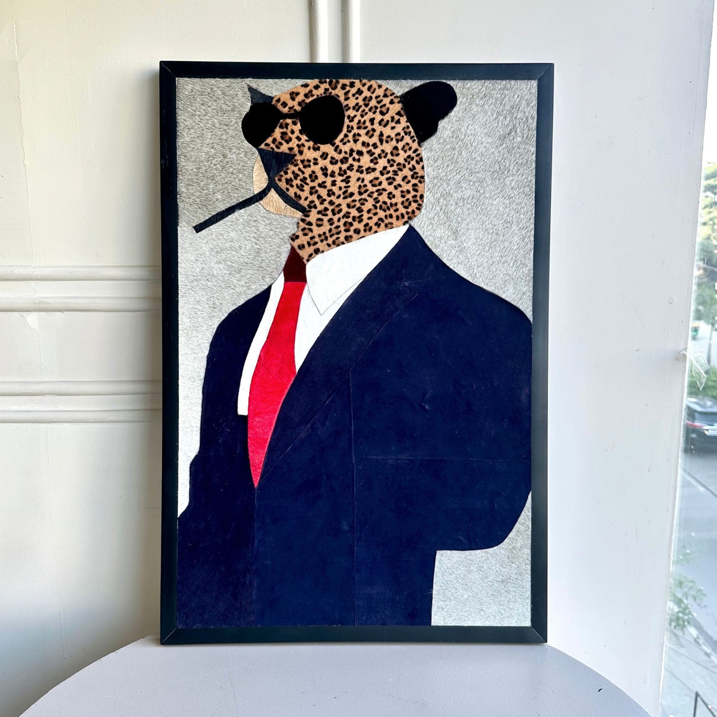 Alpha - Leopard inspired Bovine Leather Wall Art ~ 3 ft x 2 ft