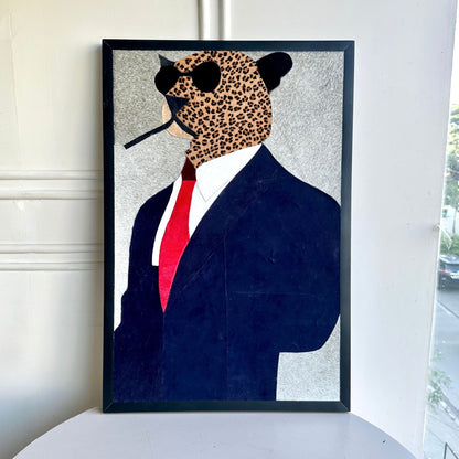 Alpha - Leopard inspired Bovine Leather Wall Art ~ 3 ft x 2 ft