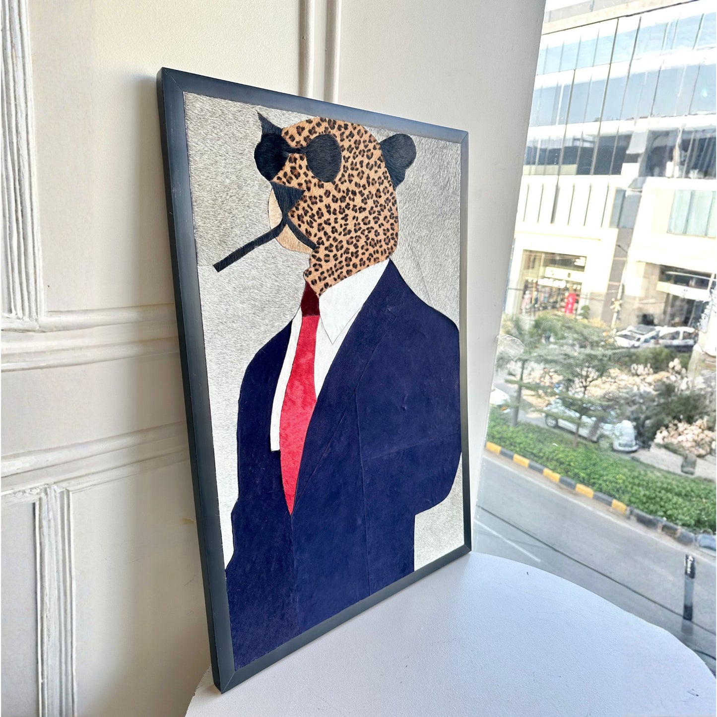 Alpha - Leopard inspired Bovine Leather Wall Art ~ 3 ft x 2 ft