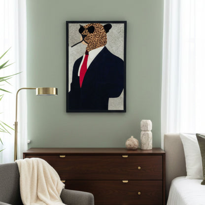 Alpha - Leopard inspired Bovine Leather Wall Art ~ 3 ft x 2 ft