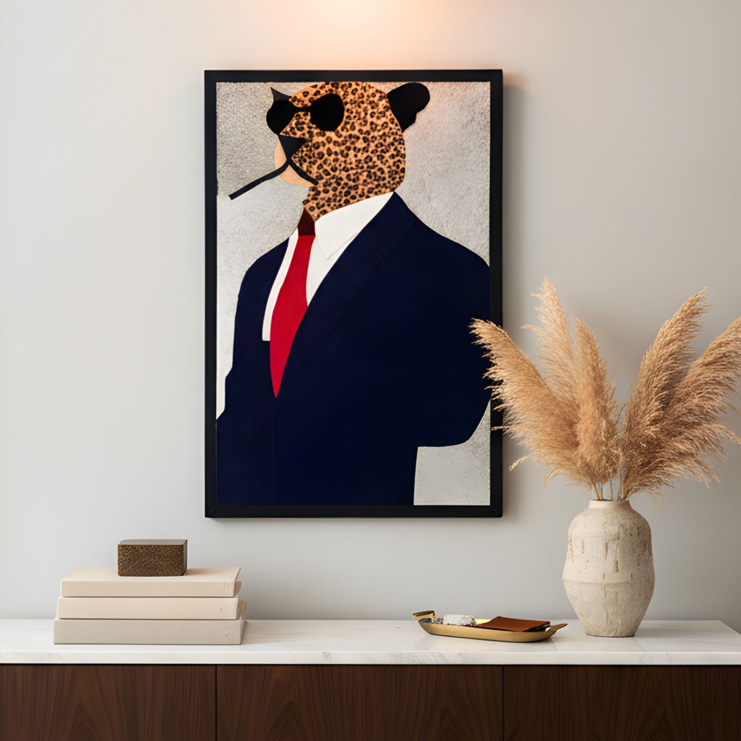 Alpha - Leopard inspired Bovine Leather Wall Art ~ 3 ft x 2 ft
