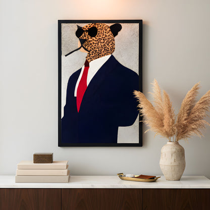 Alpha - Leopard inspired Bovine Leather Wall Art ~ 3 ft x 2 ft