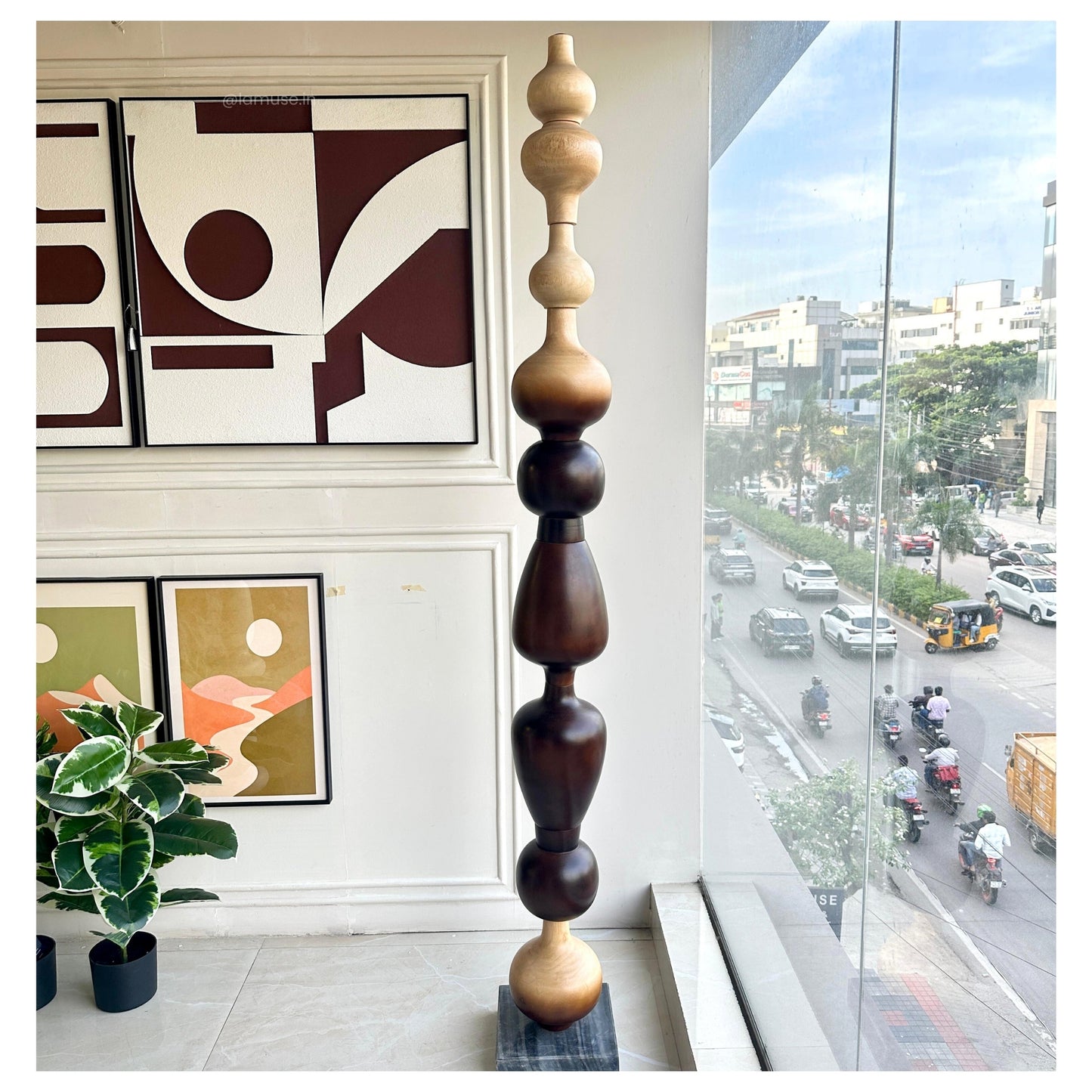 Nexus - Wood Finish Totem Floor Sculpture ~ 7 feet Tall