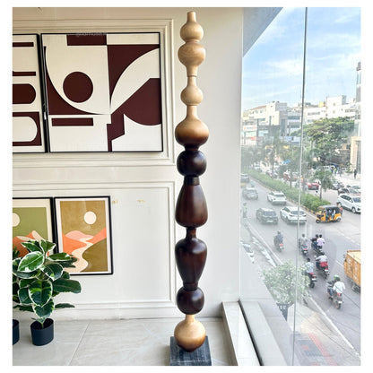 Nexus - Wood Finish Totem Floor Sculpture ~ 7 feet Tall