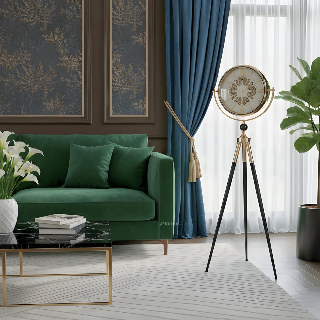 Artisanal Timecraft - Designer Floor Clock with Moving Gears Mechanism - White & Gold