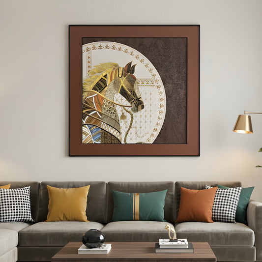 Regalia - Horse Inspired Premium 3D Leather Wall Art (Brown & Gold) ~ 3.5 x 3.5 feet