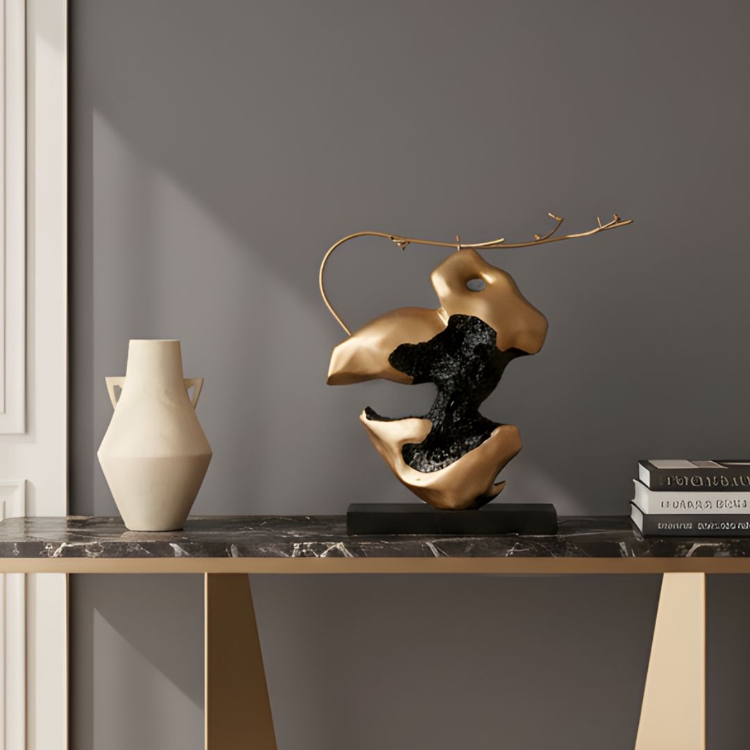 Perchstone - Black & Gold Sculpture ~ 1.5 feet Tall