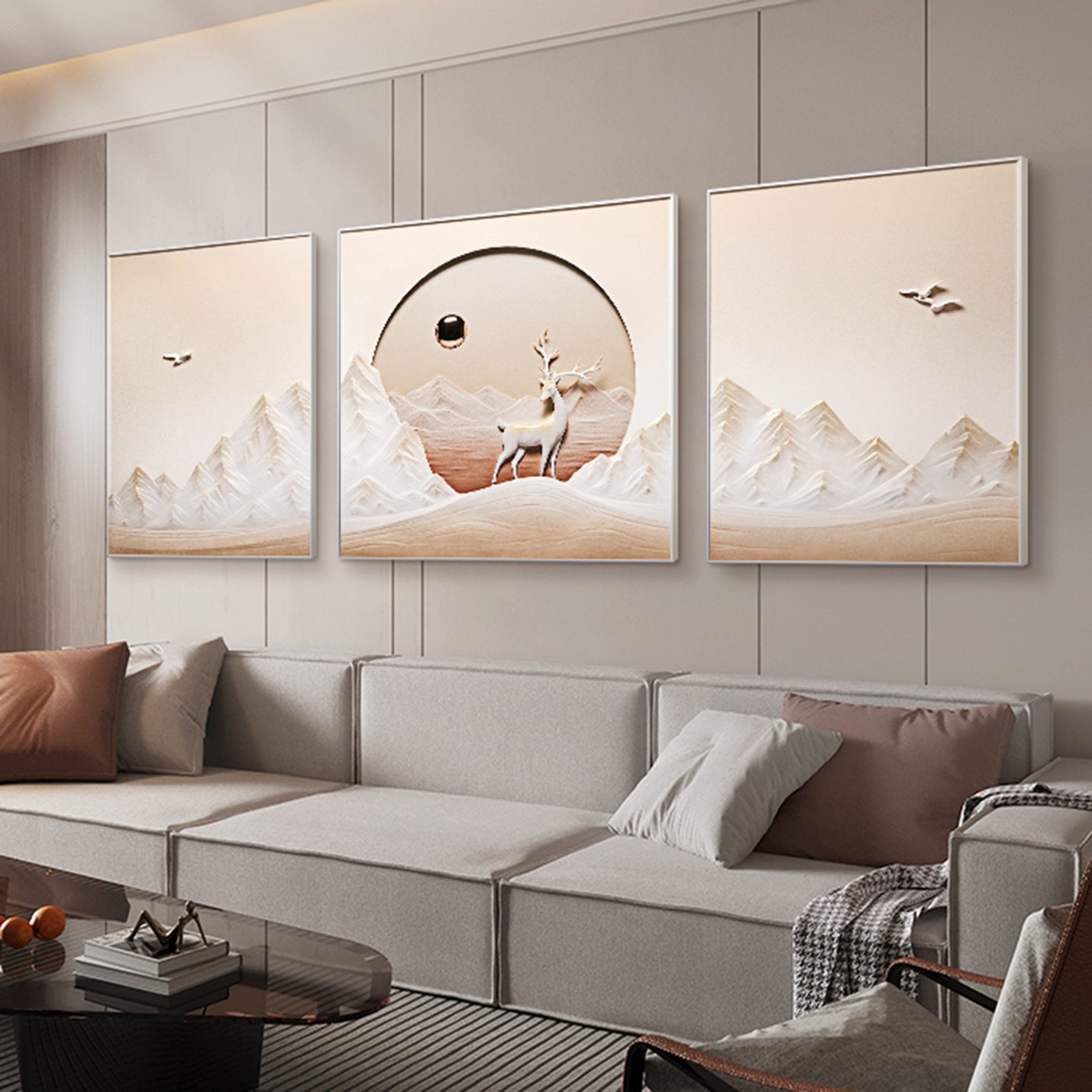 Montrel - Deer Scenery Inspired Premium Wall Art  ~ 7 feet long