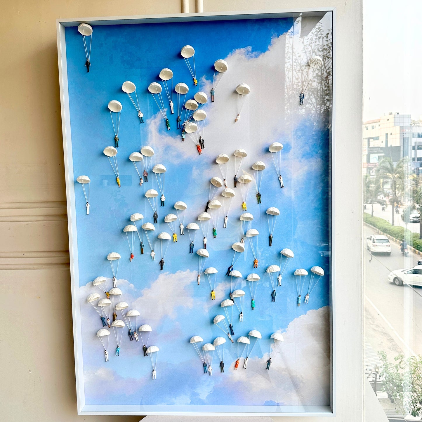 Sojourn Sky – Handmade Parachute Wall Art with Acrylic Frame - Style 2 ~ 4 ft x 2.5 ft