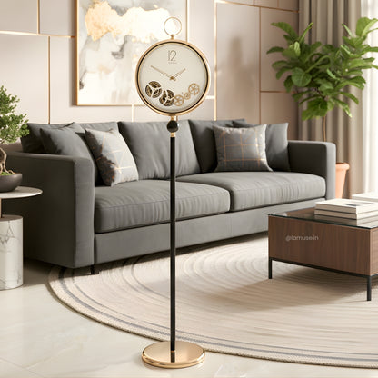 Artisanal Timecraft - Floor Clock with Moving Gears Mechanism - White & Gold - Style 2