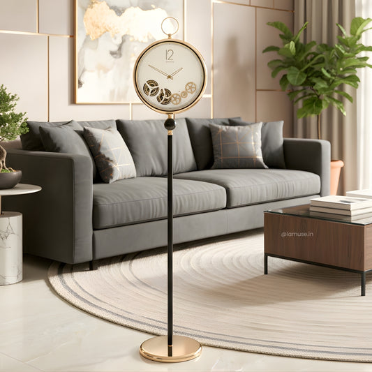 Artisanal Timecraft - Floor Clock with Moving Gears Mechanism - White & Gold - Style 2