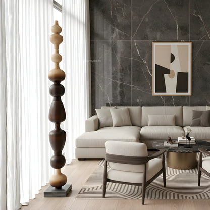 Nexus - Wood Finish Totem Floor Sculpture ~ 7 feet Tall