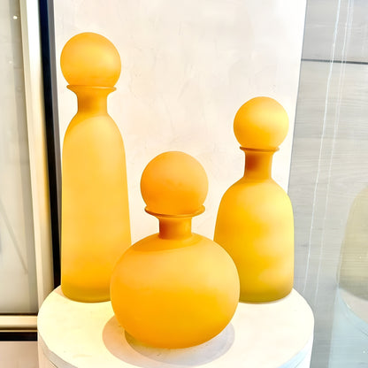 Sol - Yellow Glass Vase & Showpiece (Set of 3)
