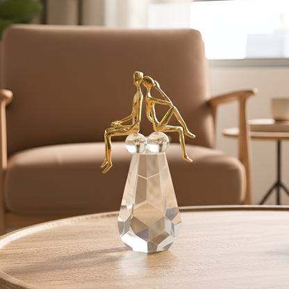 Lean In by La Muse – Brass & Crystal Couple Figurine for Console & Bookshelves