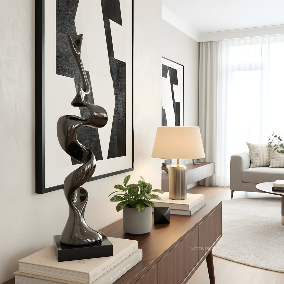 Flaire - Modern Abstract Gun Metallic Finish Sculpture ~ 3.5 Feet Tall