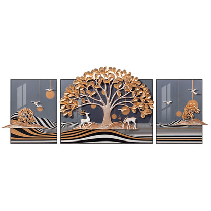 Astral by La Muse - 3 Frames Scenery and Nature inspired premium large wall art in gold and grey.