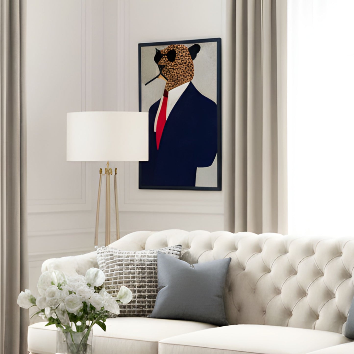 Alpha - Leopard inspired Bovine Leather Wall Art ~ 3 ft x 2 ft