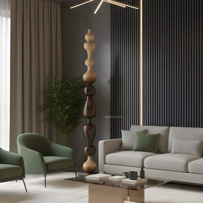 Nexus - Wood Finish Totem Floor Sculpture ~ 7 feet Tall