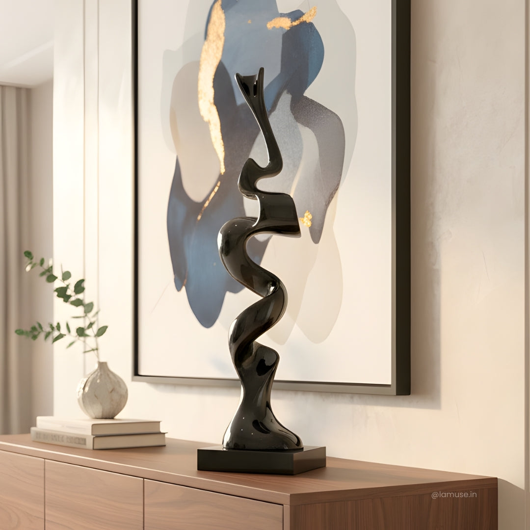 Flaire - Modern Abstract Gun Metallic Finish Sculpture ~ 3.5 Feet Tall