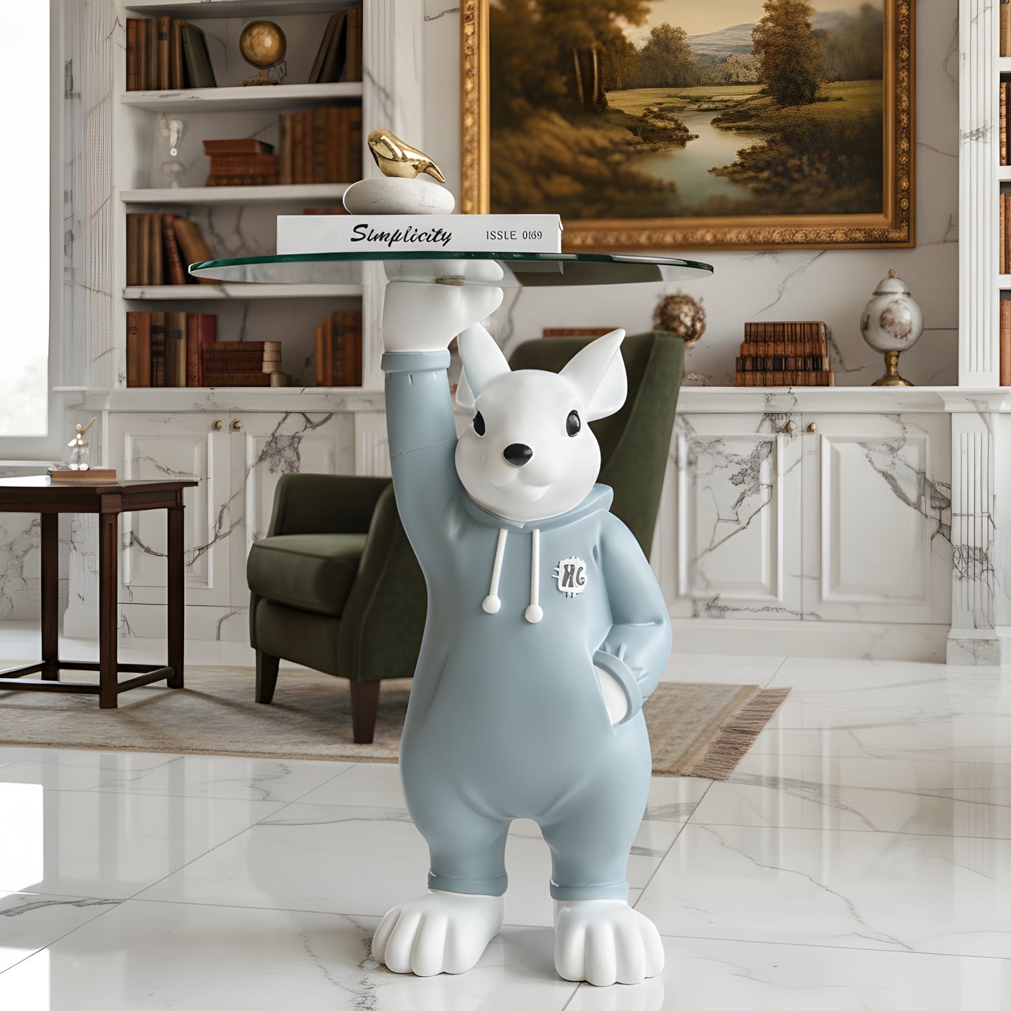 The Buttler Bunny - Rabbit inspired Floor Sculpture/Side Table ~ 2.5 feet Tall