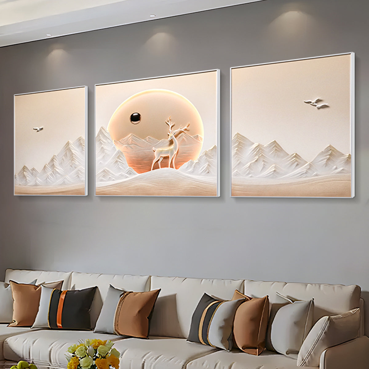 Montrel - Deer Scenery Inspired Premium Wall Art  ~ 7 feet long