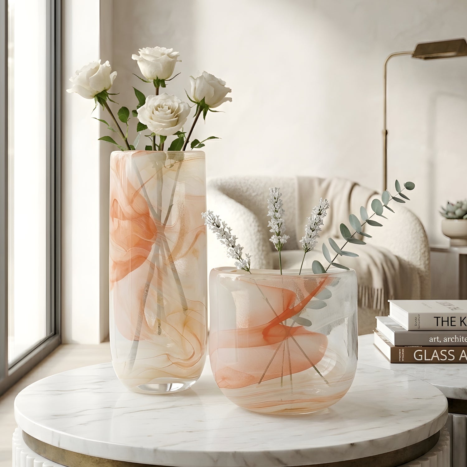 Blush by La Muse – Handmade Glass Vase Set for Coffee Table & Console