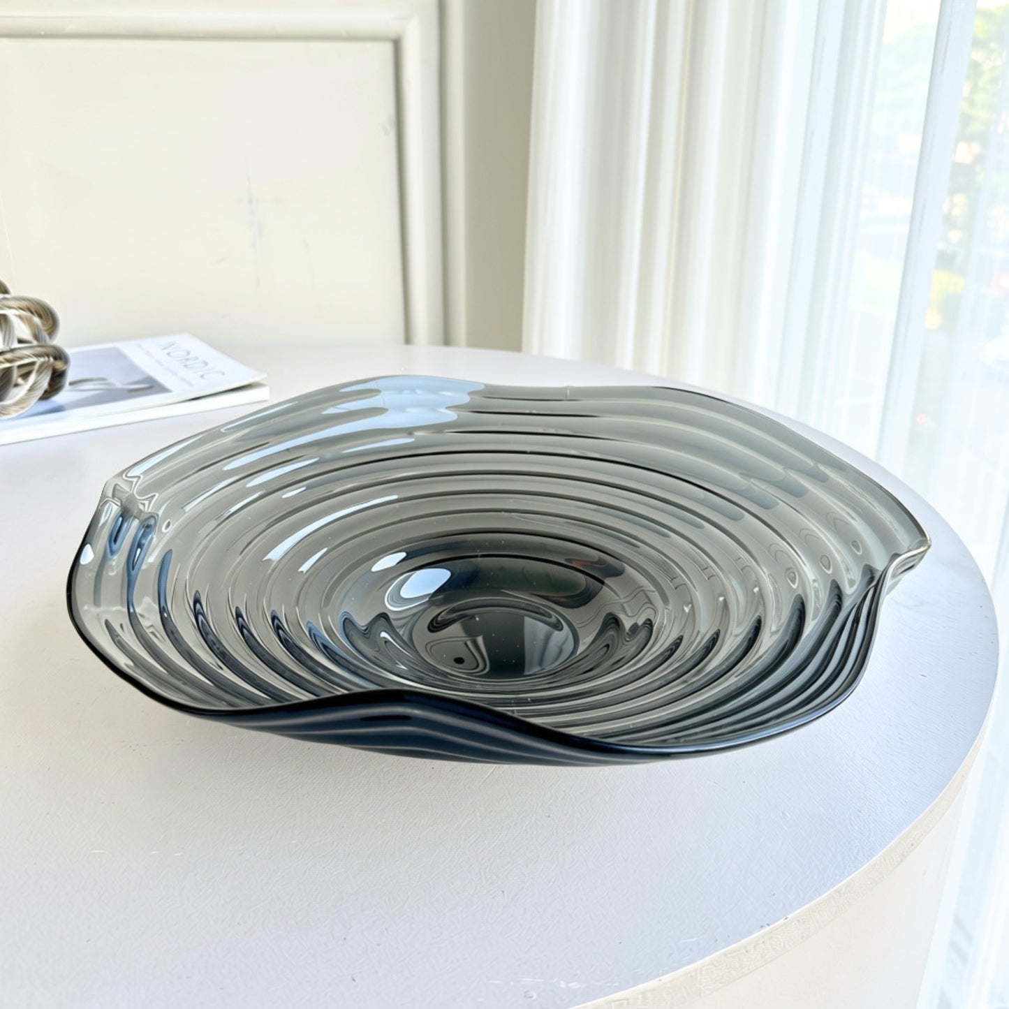 Corolla by La Muse – Large Textured Glass Decorative Bowl for Coffee Table & Dining Table