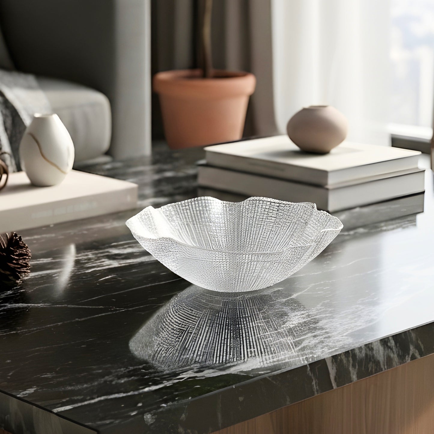 Corolla by La Muse – Textured Glass Decorative Bowl for Console & Dining Table