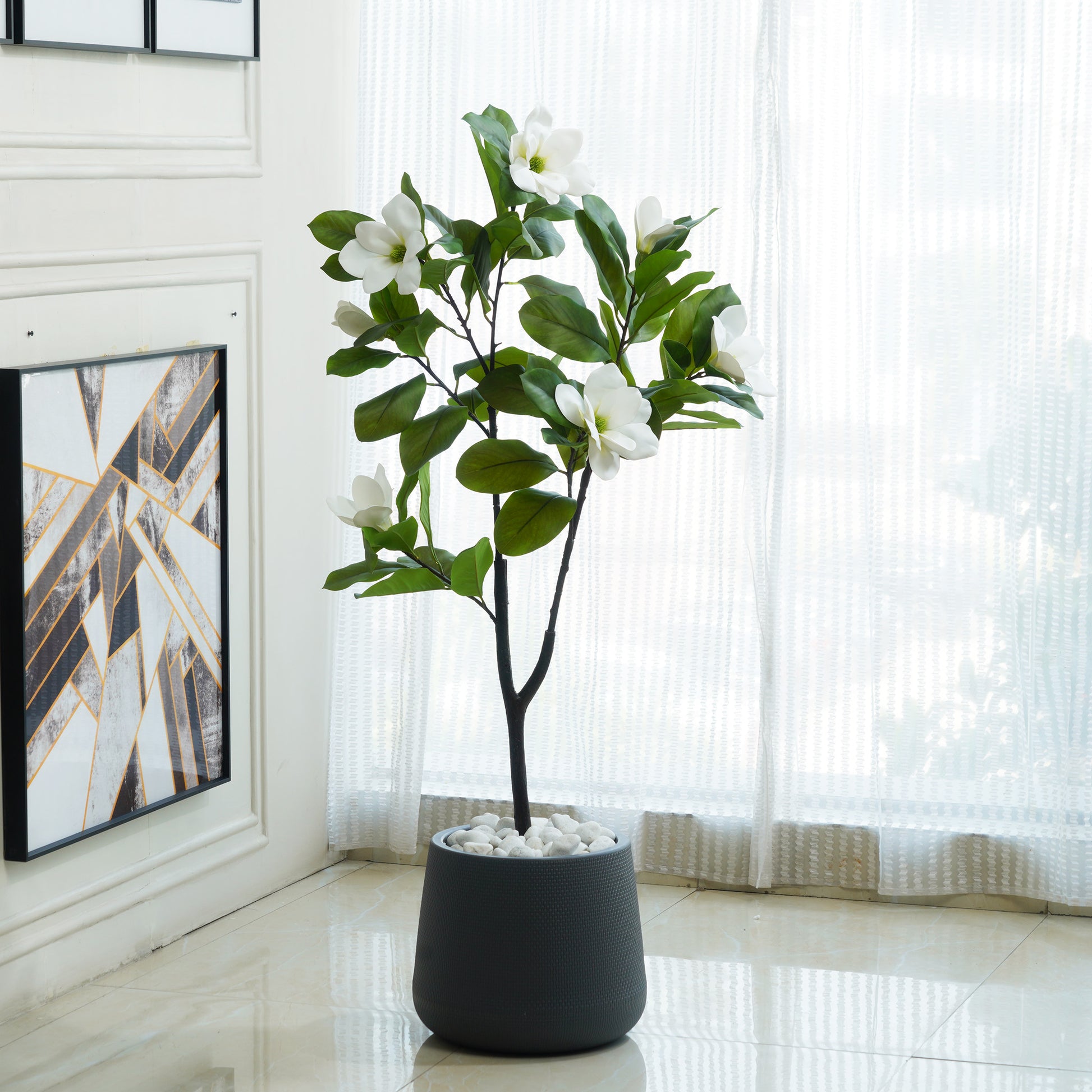 Claire by La Muse – 4 ft Artificial Magnolia Plant for Living Room & Office