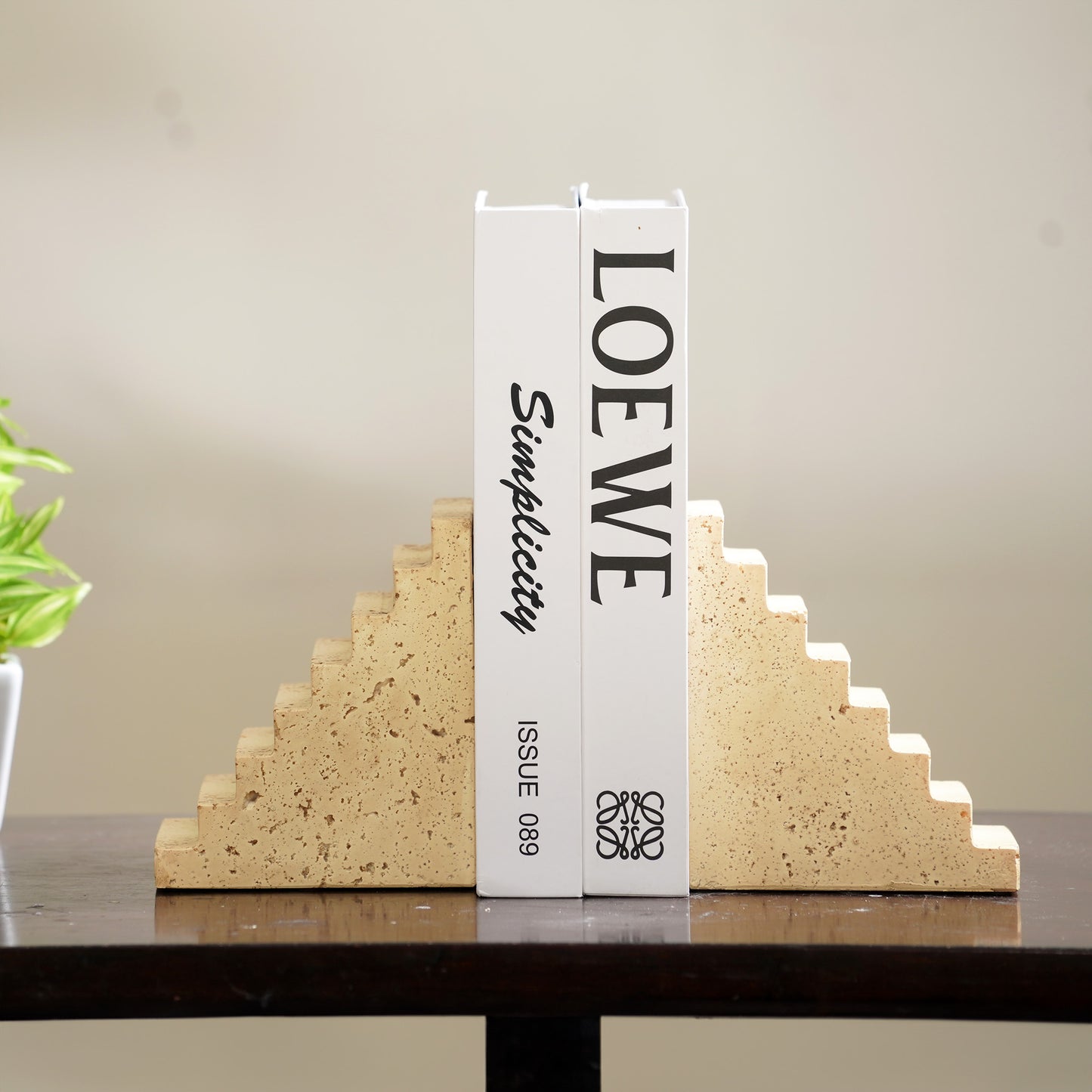Odyssey - Travertine Stone Modern Architectural Bookends (Set of 2)