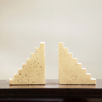 Odyssey - Travertine Stone Modern Architectural Bookends (Set of 2)