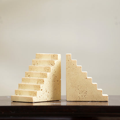 Odyssey - Travertine Stone Modern Architectural Bookends (Set of 2)