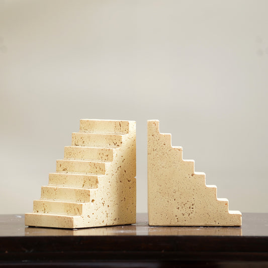 Odyssey - Travertine Stone Modern Architectural Bookends (Set of 2)