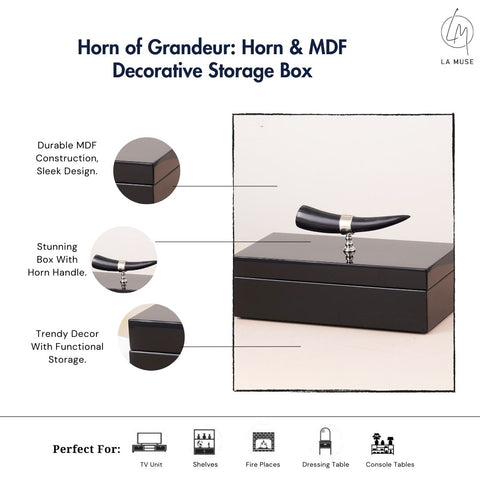 Horn of Grandeur: Horn & MDF Decorative Storage Box - (Black)