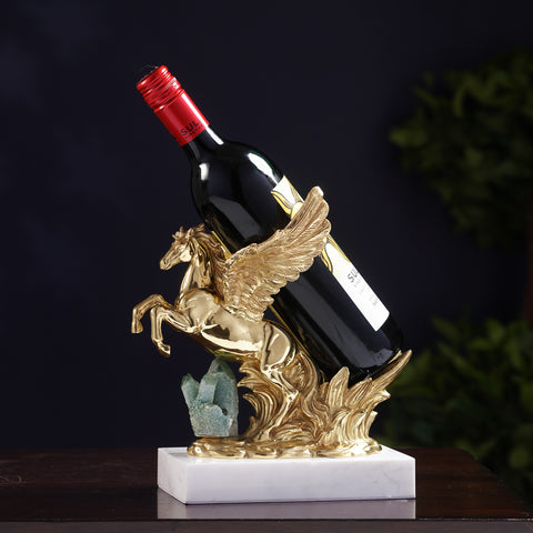 The Sunshine Stallion - Marble & Copper Horse Table Showpiece & Wine Bottle Holder