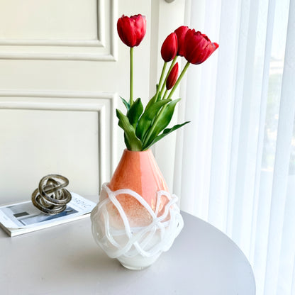 Entwine by La Muse - Peach & White Glass Vase for Console & Coffee Table Styling