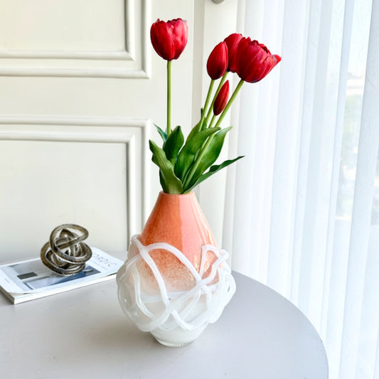 Entwine by La Muse - Peach & White Glass Vase for Console & Coffee Table Styling