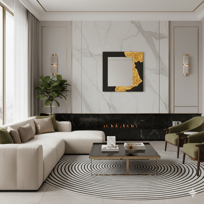 The Bold Edge - Black & Gold Square Luxury Wall Mirror ~ 3.5 ft x 3.5 ft