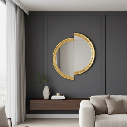 The Reflective Duo - Split Style Gold Finish Luxury Wall Mirror ~ 4 ft x 3.5 ft