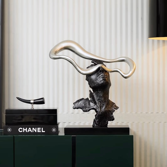 Showpiece Beyond the Veil - Metal & Marble Abstract Thinking Human Sculpture - 1.5 Feet Tall